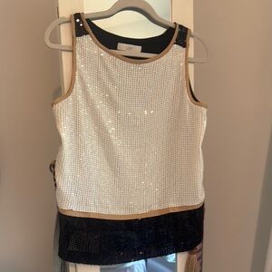 LOFT Cream and Black Sequin Tank Top